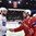 PARIS, FRANCE - MAY 6: France's Sacha Treille #77 and Norway's Jonas Holos #6 shake hands following a 3-2 Norway win during preliminary round action at the 2017 IIHF Ice Hockey World Championship. (Photo by Matt Zambonin/HHOF-IIHF Images)
